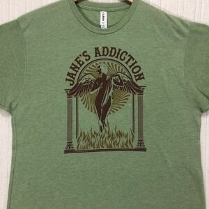 Jane's Addiction T-Shirt XL Heather Green Rock Band Tee Tultex Winged Statue